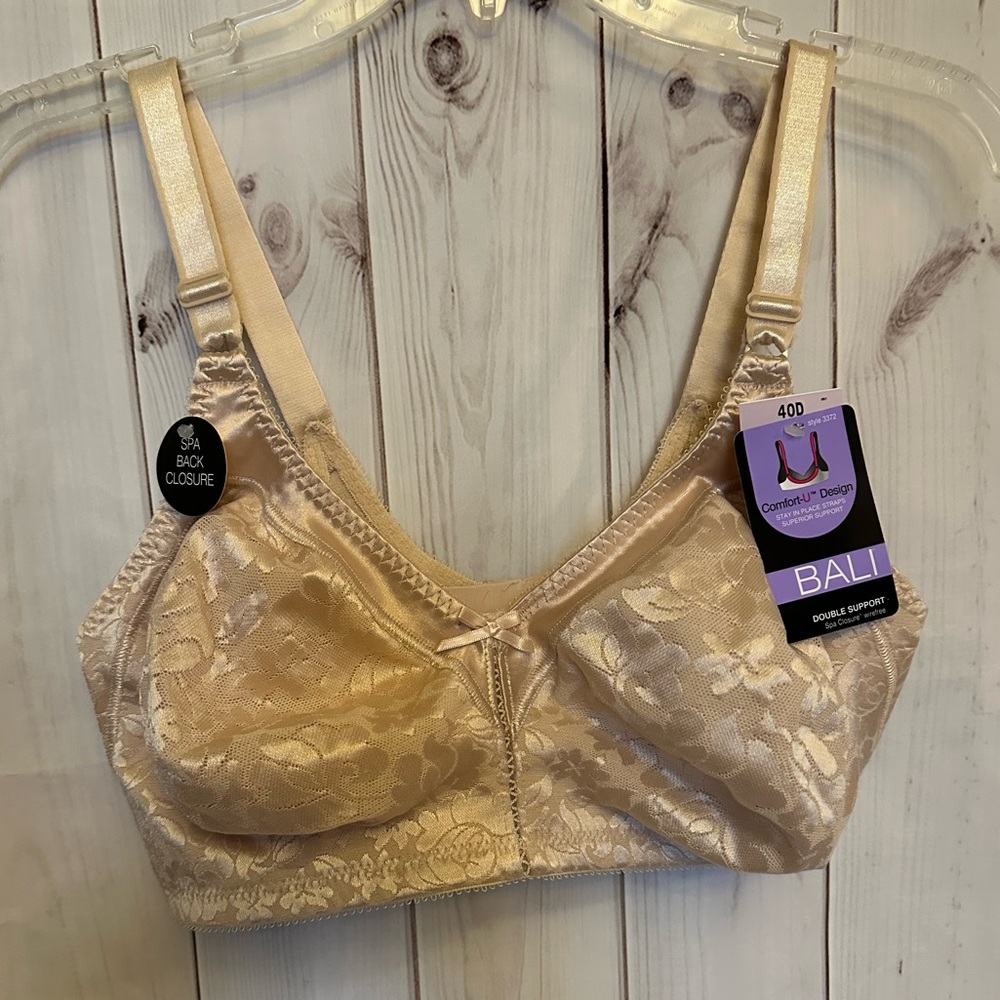 Bali Comfort-U Lace Wirefree‎ Bra 40D Beige Double Support Spa Back NWT